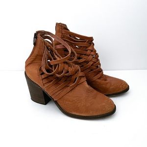 Free People Strappy Brown Leather Ankle Boots